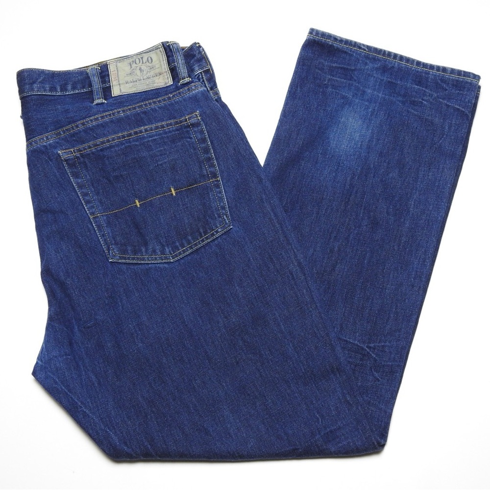 VTG Polo Ralph Lauren Mens Jeans 38/32 Blue Denim Red Logo Authentic Dungarees